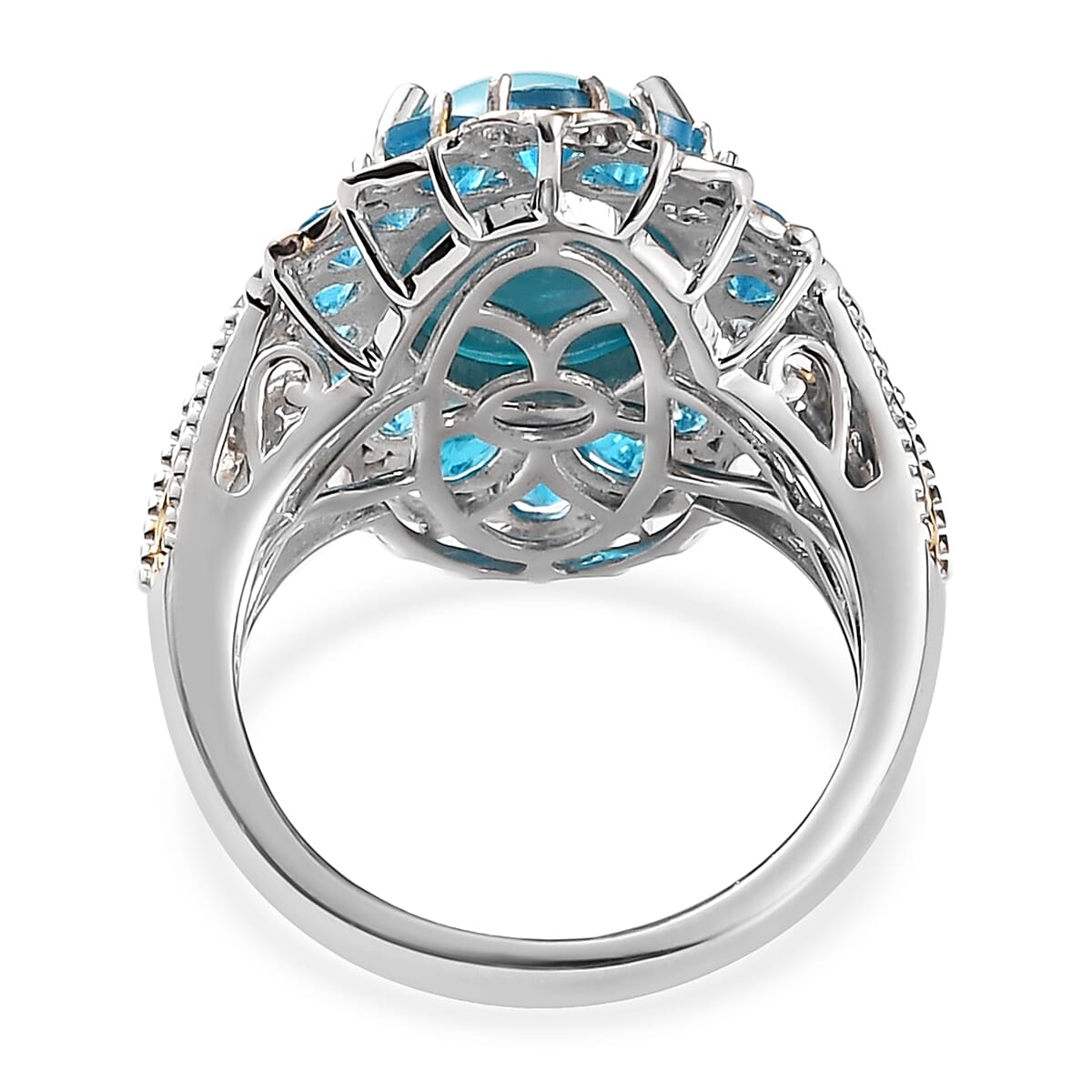 D'Joy Premium Sleeping Beauty Turquoise and Neon Apatite Halo Ring in Vermeil Yellow Gold and Platinum Over Sterling Silver (Size 9.0) 7.25 ctw image number 4
