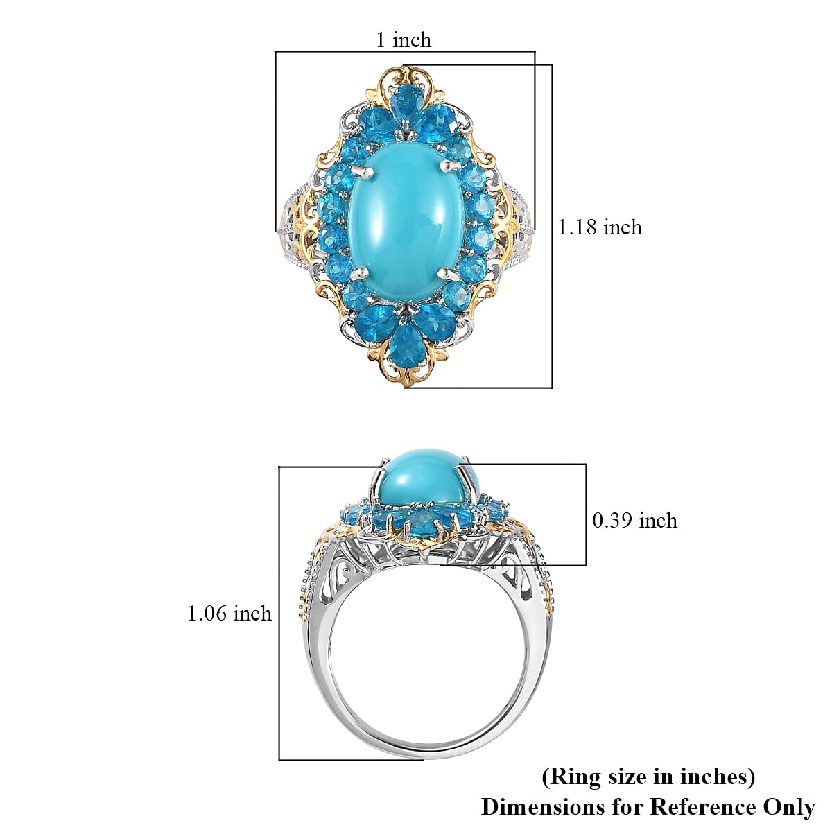 D'Joy Premium Sleeping Beauty Turquoise and Neon Apatite Halo Ring in Vermeil Yellow Gold and Platinum Over Sterling Silver (Size 9.0) 7.25 ctw image number 5