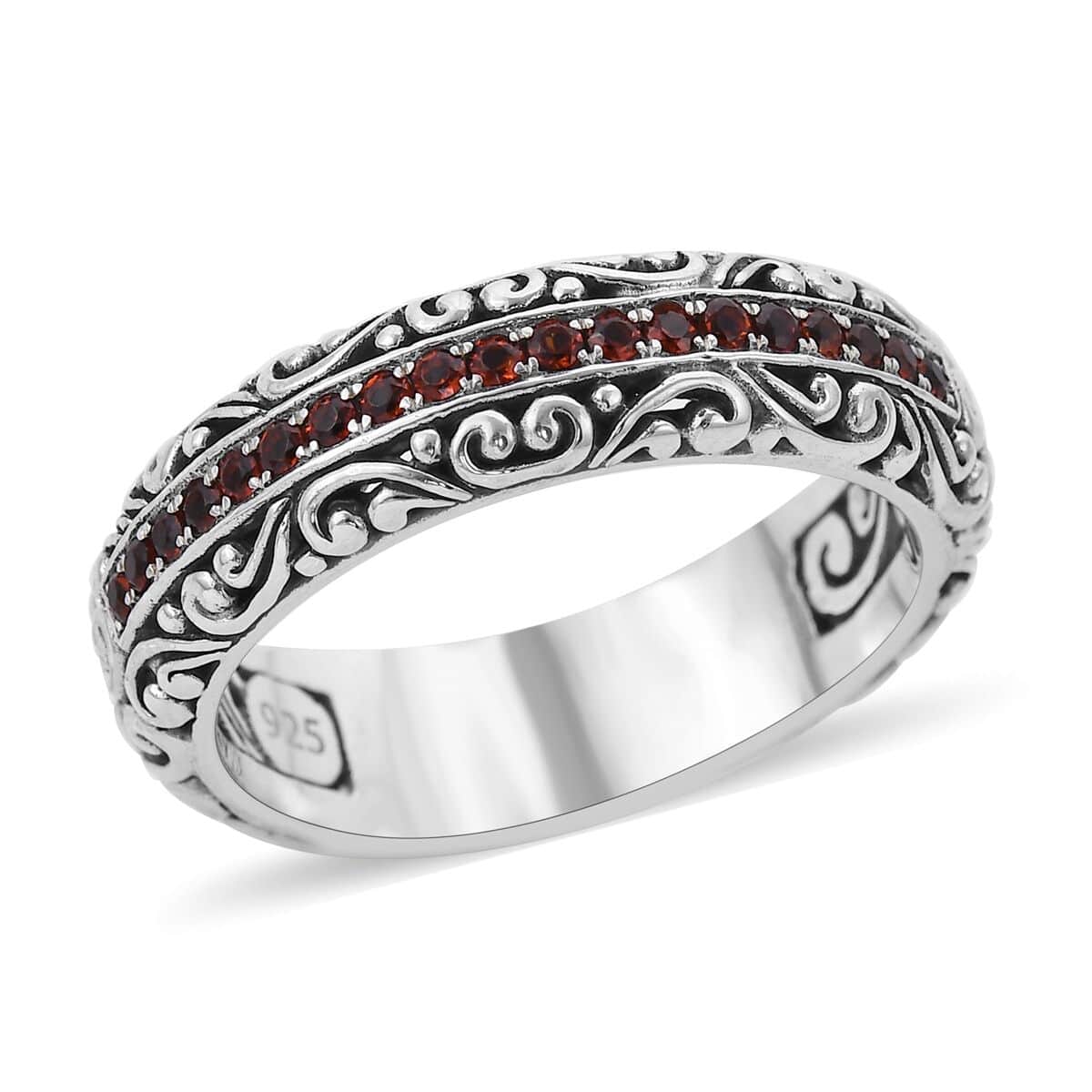Bali Legacy Mozambique Garnet Floral Ring in Sterling Silver (Size 10.0) 0.35 ctw image number 0