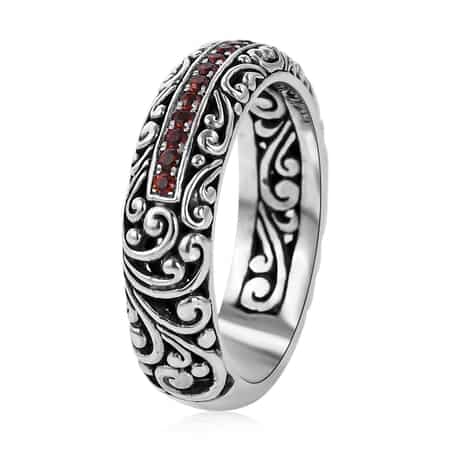 Bali Legacy Mozambique Garnet Floral Ring in Sterling Silver (Size 10.0) 0.35 ctw image number 3