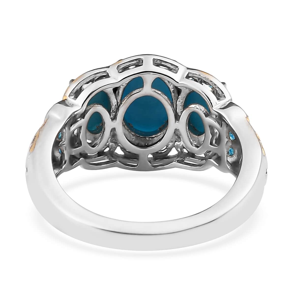 American Natural Sleeping Beauty Turquoise and Malgache Neon Apatite Ring in Vermeil Yellow Gold and Platinum Over Sterling Silver 2.10 ctw image number 4