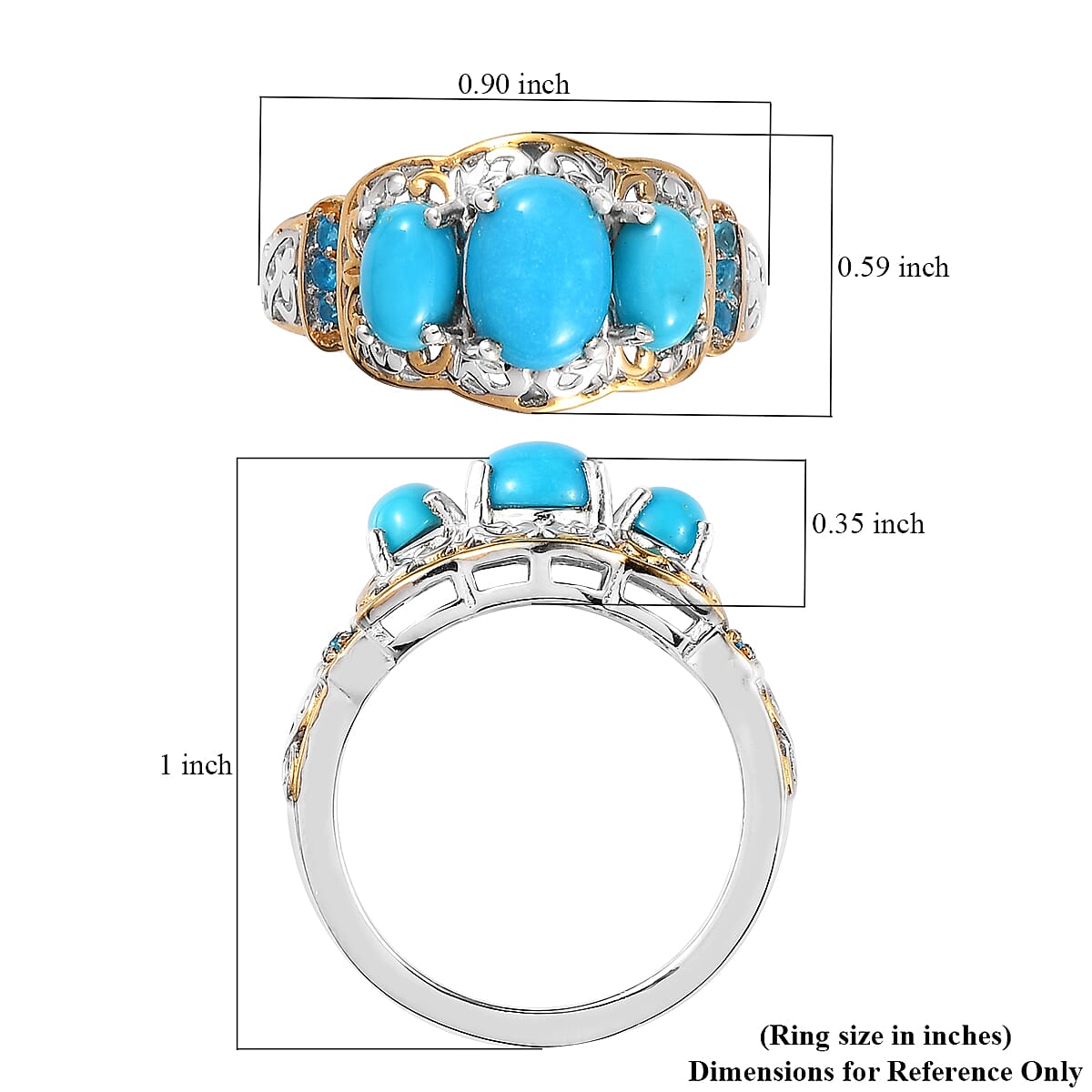 Sleeping Beauty Turquoise and Malgache Neon Apatite Ring in Vermeil Yellow Gold and Platinum Over Sterling Silver (Size 10.0) 2.10 ctw