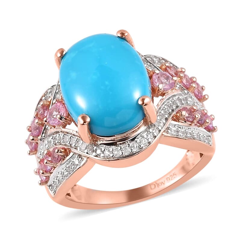 Sleeping Beauty Turquoise and Multi Gemstone Ring in Vermeil Rose Gold Over Sterling Silver (Size 10.0) 6.85 ctw