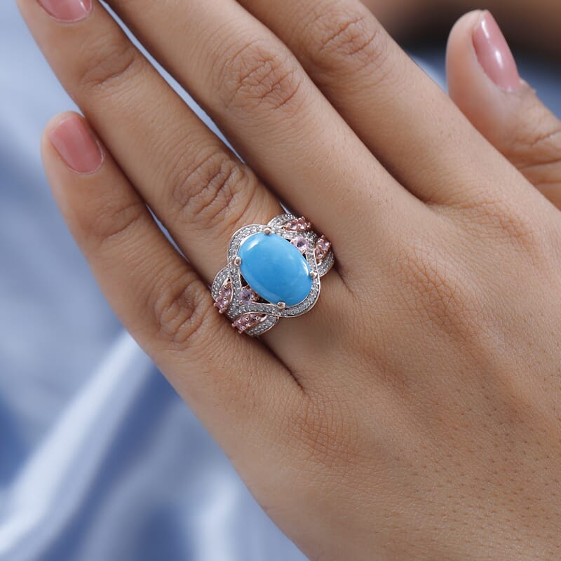 Sleeping Beauty Turquoise and Multi Gemstone Ring in Vermeil Rose Gold Over Sterling Silver (Size 10.0) 6.85 ctw