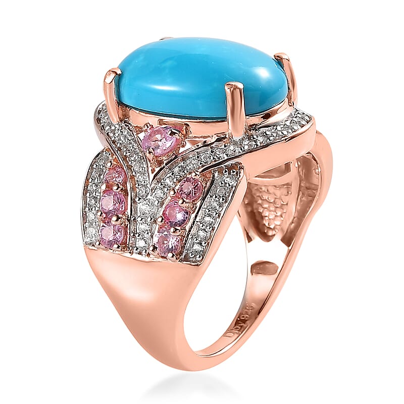 Sleeping Beauty Turquoise and Multi Gemstone Ring in Vermeil Rose Gold Over Sterling Silver (Size 10.0) 6.85 ctw