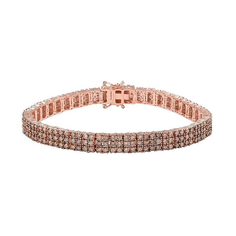 Natural Champagne Diamond Cluster Bracelet in Vermeil Rose Gold Over Sterling Silver (6.50 In) 9.00 ctw