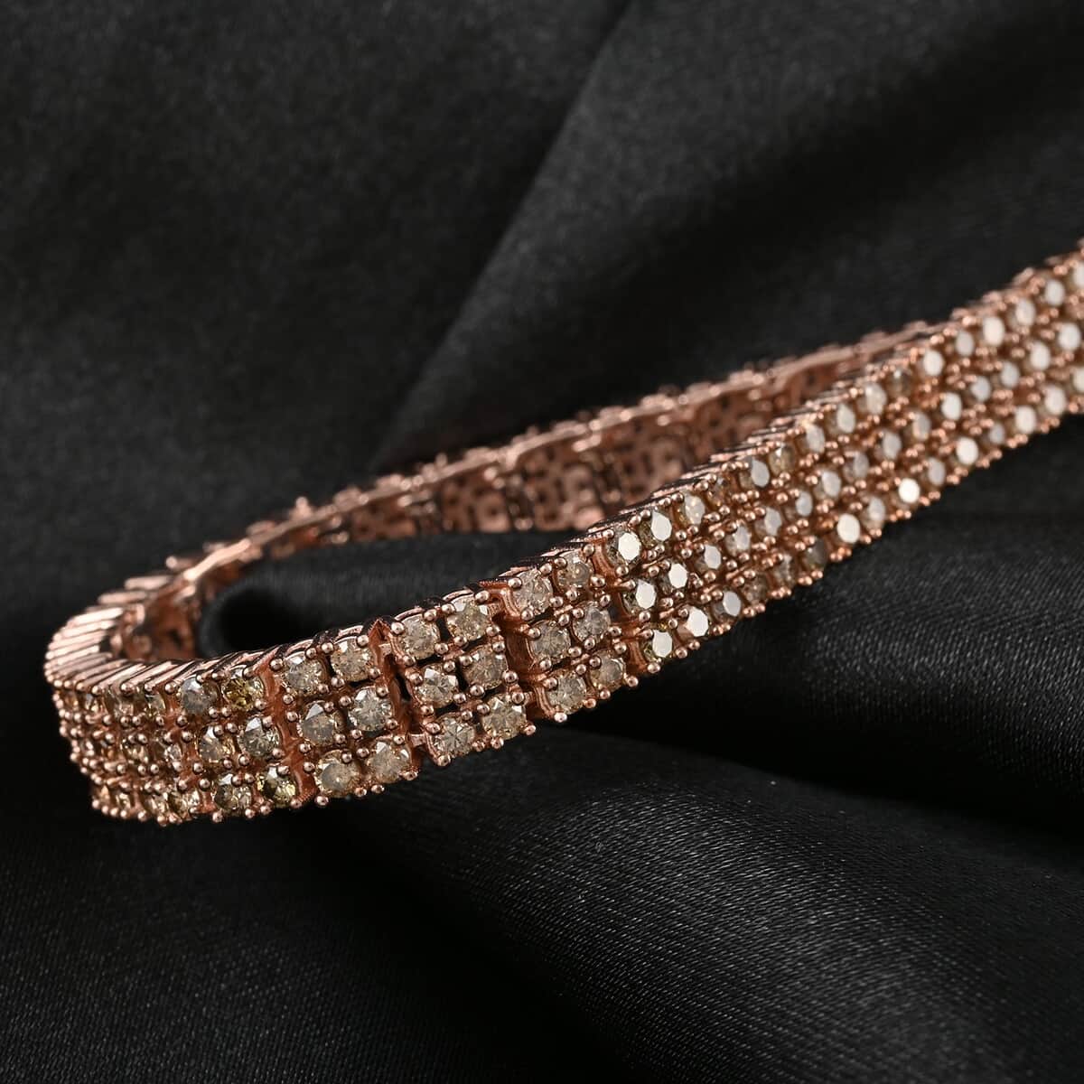 Natural Champagne Diamond Cluster Bracelet in Vermeil Rose Gold Over Sterling Silver (6.50 In) 16.90 Grams 9.00 ctw image number 1