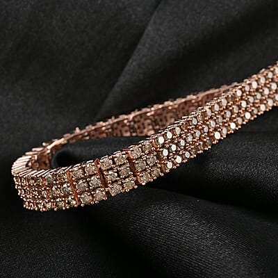 Natural Champagne Diamond Cluster Bracelet in Vermeil Rose Gold Over Sterling Silver (6.50 In) 9.00 ctw
