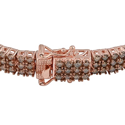 Natural Champagne Diamond Cluster Bracelet in Vermeil Rose Gold Over Sterling Silver (6.50 In) 9.00 ctw