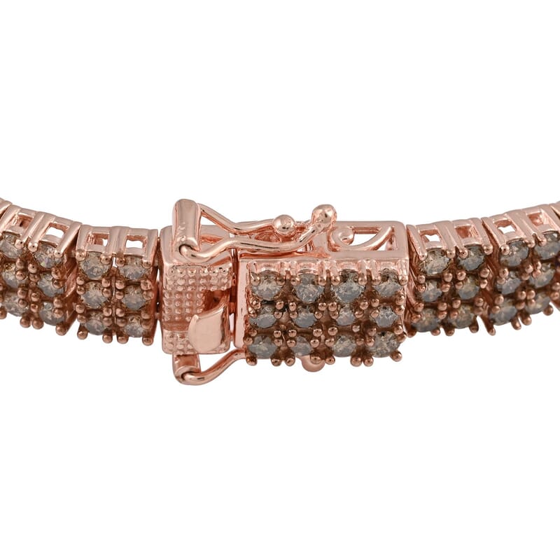 Natural Champagne Diamond Cluster Bracelet in Vermeil Rose Gold Over Sterling Silver (6.50 In) 9.00 ctw