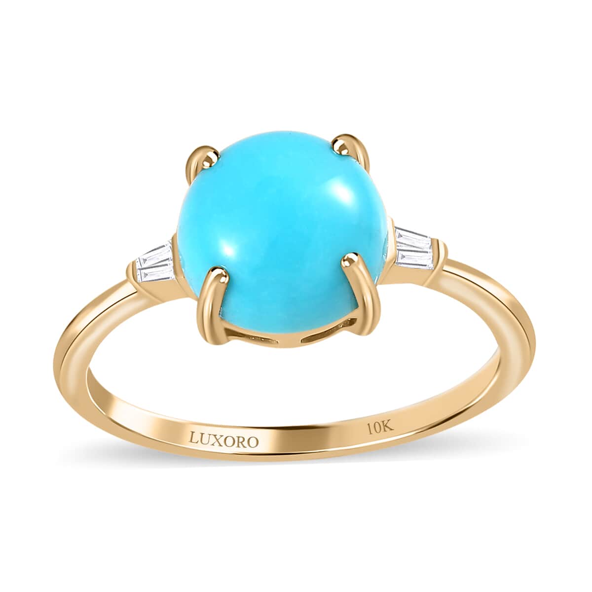 Luxoro 10K Yellow Gold Premium Sleeping Beauty Turquoise and Diamond Ring (Size 10.0) 2.40 ctw image number 0