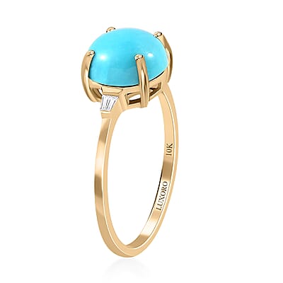 Luxoro 10K Yellow Gold Premium Sleeping Beauty Turquoise and Diamond Ring (Size 10.0) 2.40 ctw