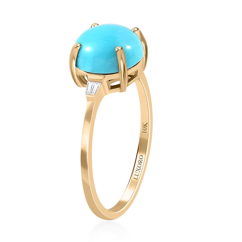 Luxoro 10K Yellow Gold Premium Sleeping Beauty Turquoise and Diamond Ring (Size 10.0) 2.40 ctw