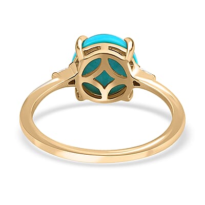 Luxoro 10K Yellow Gold Premium Sleeping Beauty Turquoise and Diamond Ring (Size 10.0) 2.40 ctw