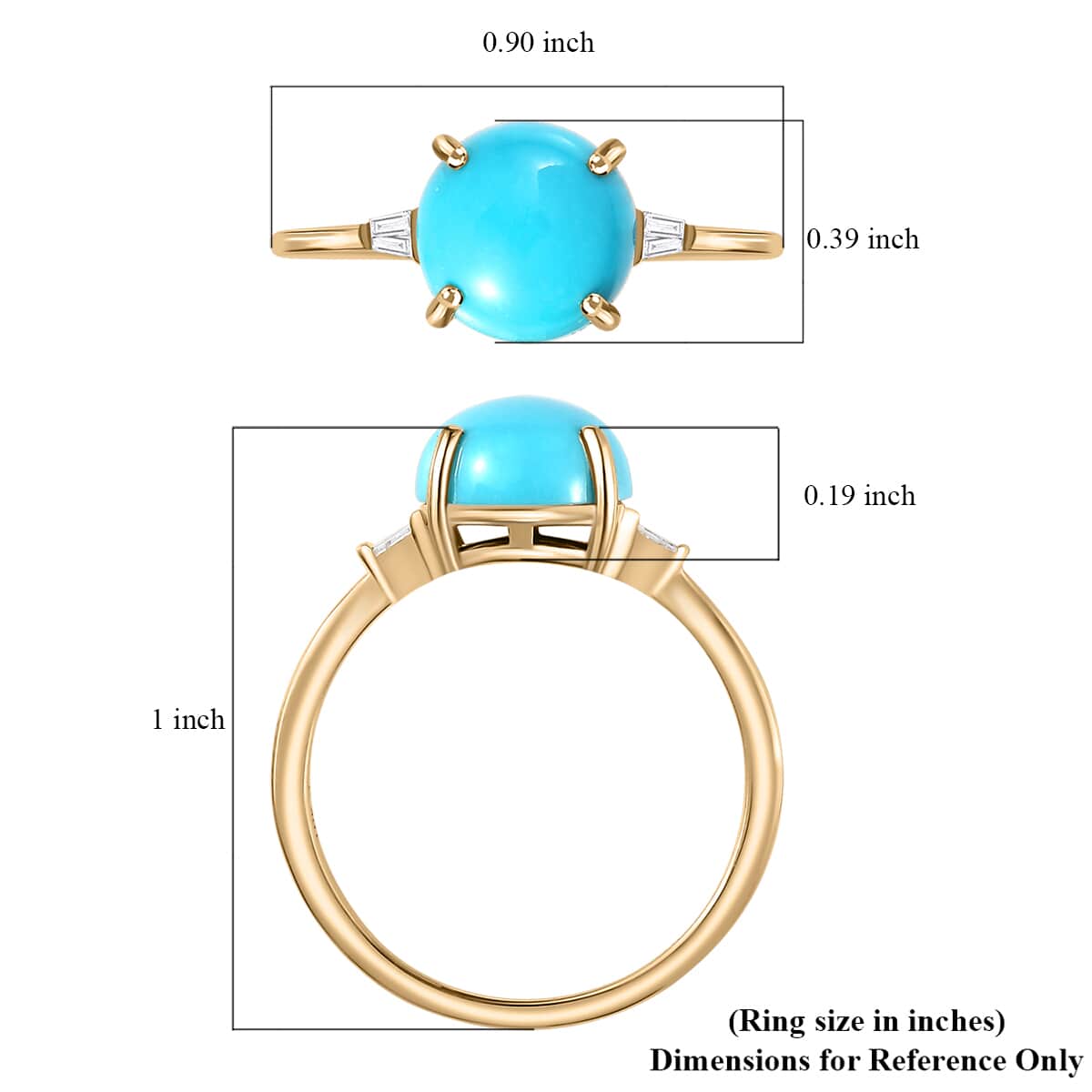 Luxoro 10K Yellow Gold Premium Sleeping Beauty Turquoise and Diamond Ring (Size 10.0) 2.40 ctw image number 5