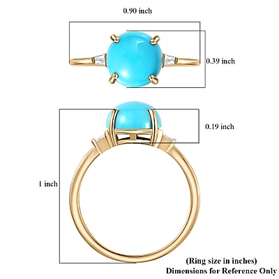 Luxoro 10K Yellow Gold Premium Sleeping Beauty Turquoise and Diamond Ring (Size 10.0) 2.40 ctw