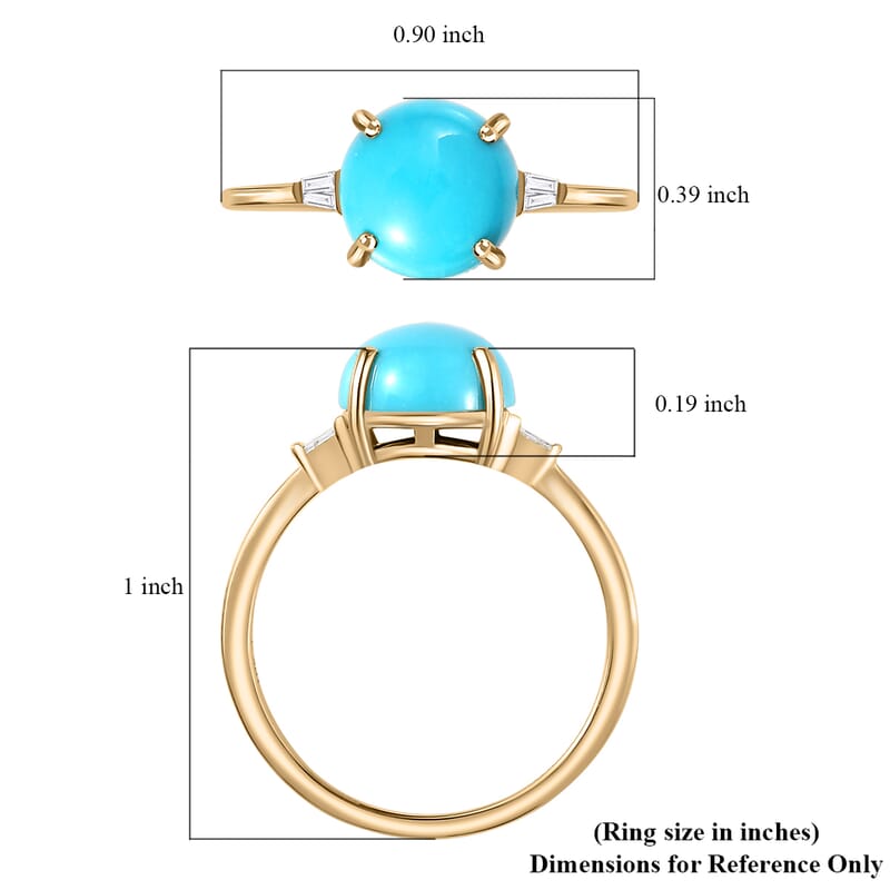 Luxoro 10K Yellow Gold Premium Sleeping Beauty Turquoise and Diamond Ring (Size 10.0) 2.40 ctw