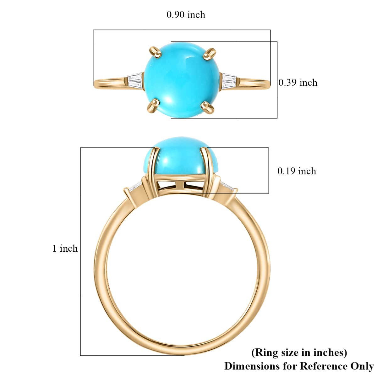 Luxoro 10K Yellow Gold Premium Sleeping Beauty Turquoise and Diamond Ring (Size 5.0) 2.40 ctw image number 5