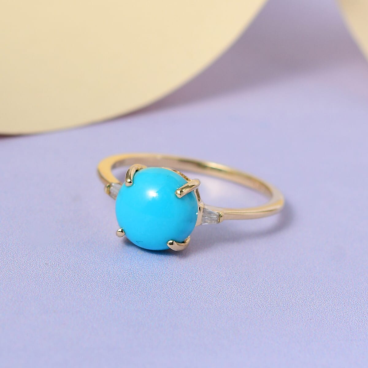 Luxoro 10K Yellow Gold Premium Sleeping Beauty Turquoise and Diamond Ring (Size 6.0) 2.40 ctw image number 1