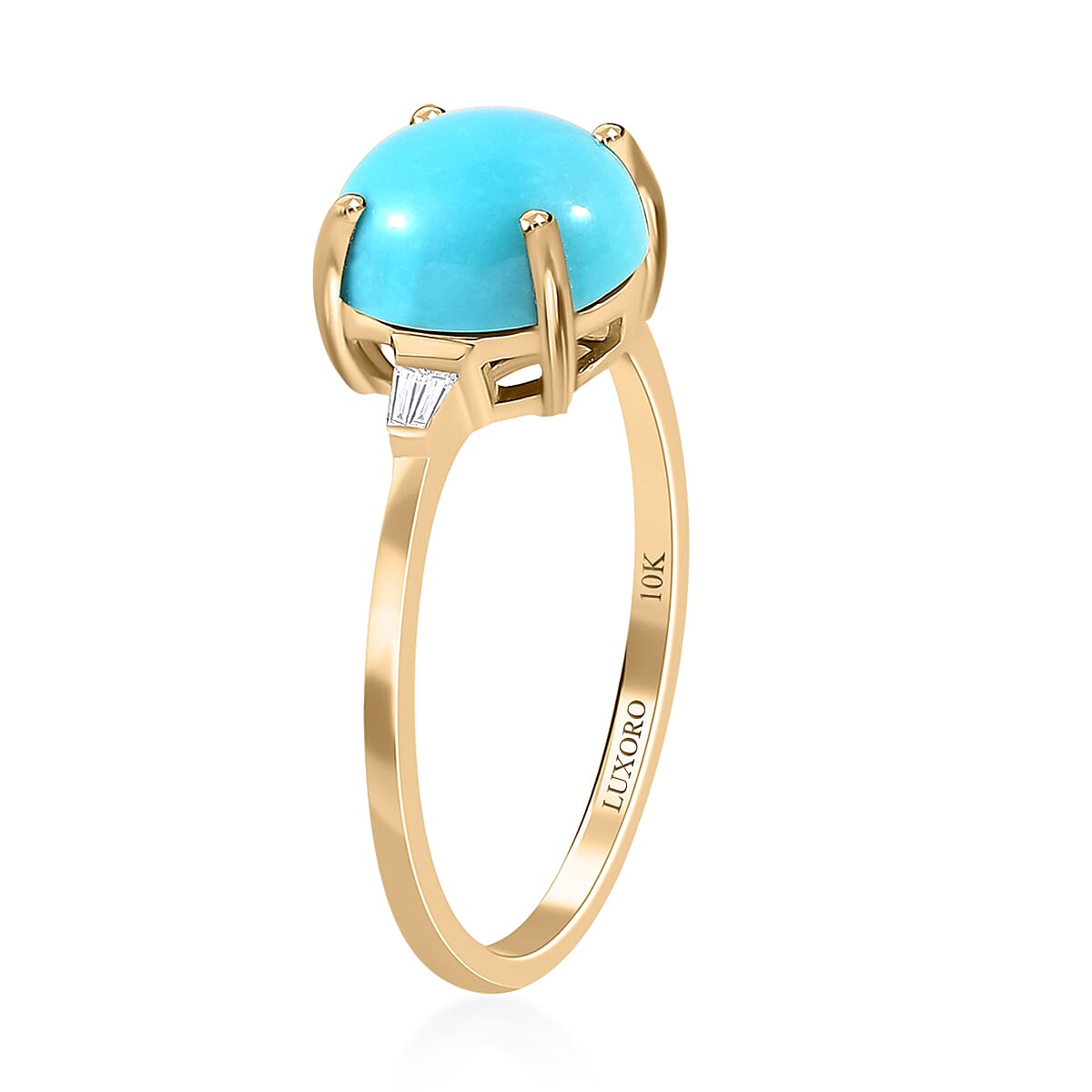 Luxoro 10K Yellow Gold Premium Sleeping Beauty Turquoise and Diamond Ring (Size 6.0) 2.40 ctw image number 3