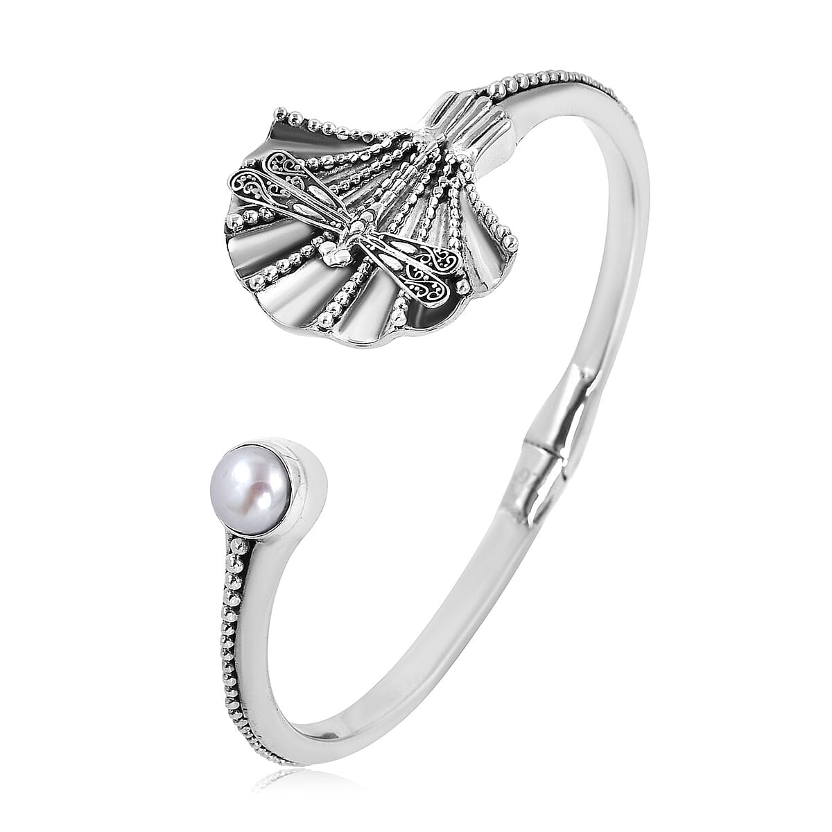 Bali Legacy White Pearl Floral Dragonfly Bracelet in Sterling Silver (7.50 In) image number 3