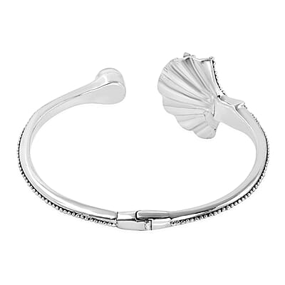 Bali Legacy White Pearl Floral Dragonfly Bracelet in Sterling Silver (7.50 In)