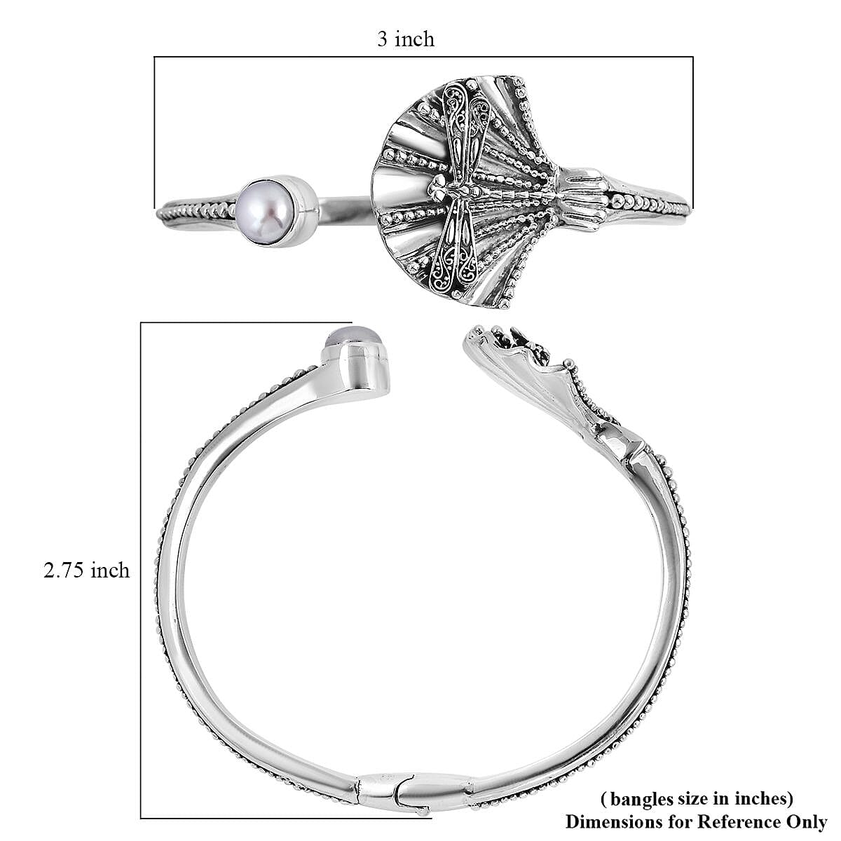 Bali Legacy White Pearl Floral Dragonfly Bracelet in Sterling Silver (7.50 In) image number 5