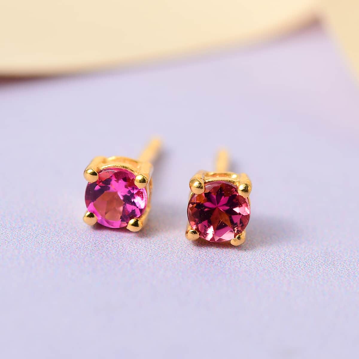 Buy Premium Ouro Fino Rubellite Solitaire Stud Earrings in Vermeil ...