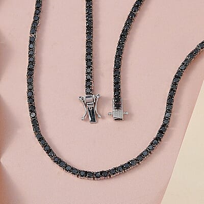 Premium Black Diamond Tennis Necklace 20 Inches in Platinum Over Sterling Silver 15.00 ctw