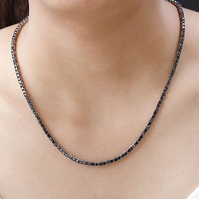 Premium Black Diamond Tennis Necklace 20 Inches in Platinum Over Sterling Silver 15.00 ctw