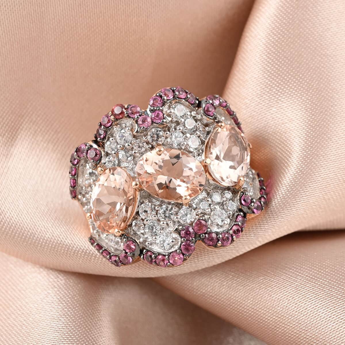 14K Rose Gold Marropino Morganite and Multi Gemstone Ring (Size 5.0) 7.40 Grams 7.55 ctw image number 1