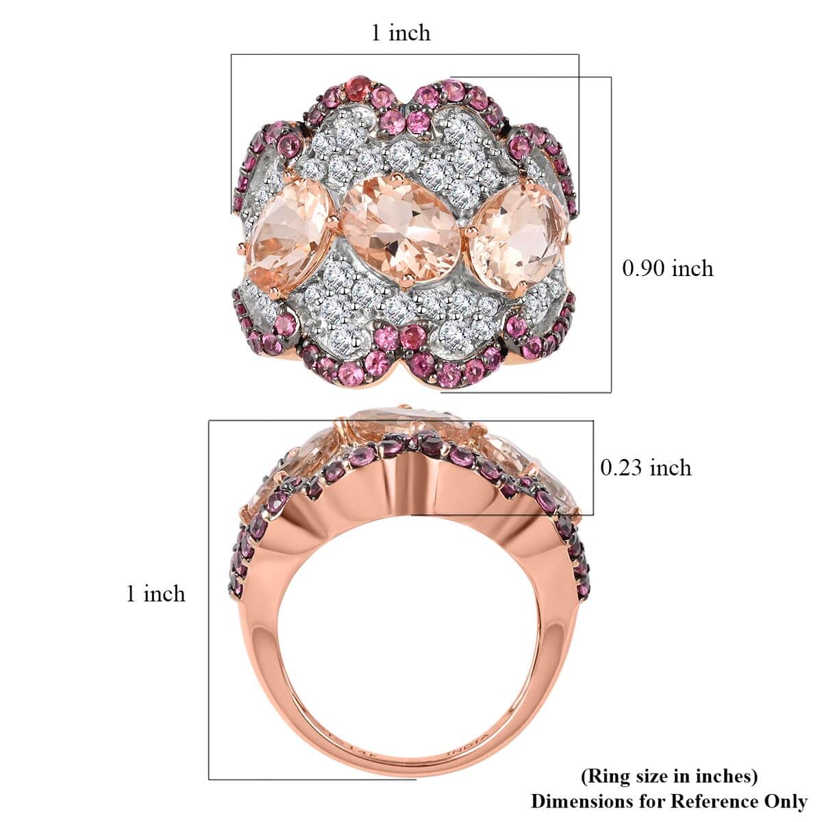 14K Rose Gold Marropino Morganite and Multi Gemstone Ring (Size 5.0) 7.40 Grams 7.55 ctw image number 4