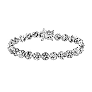Diamond Floral Bracelet in Platinum Over Sterling Silver, Silver Cluster Bracelet, Wedding Gifts For Her (6.50 In) 0.90 ctw