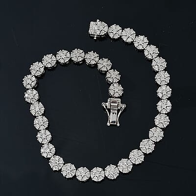 Diamond Floral Bracelet in Platinum Over Sterling Silver (8.00 In) 1.00 ctw