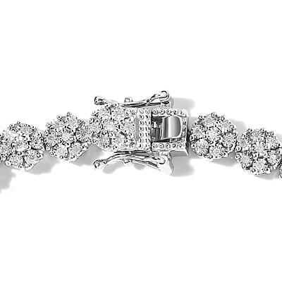 Diamond Floral Bracelet in Platinum Over Sterling Silver (8.00 In) 1.00 ctw