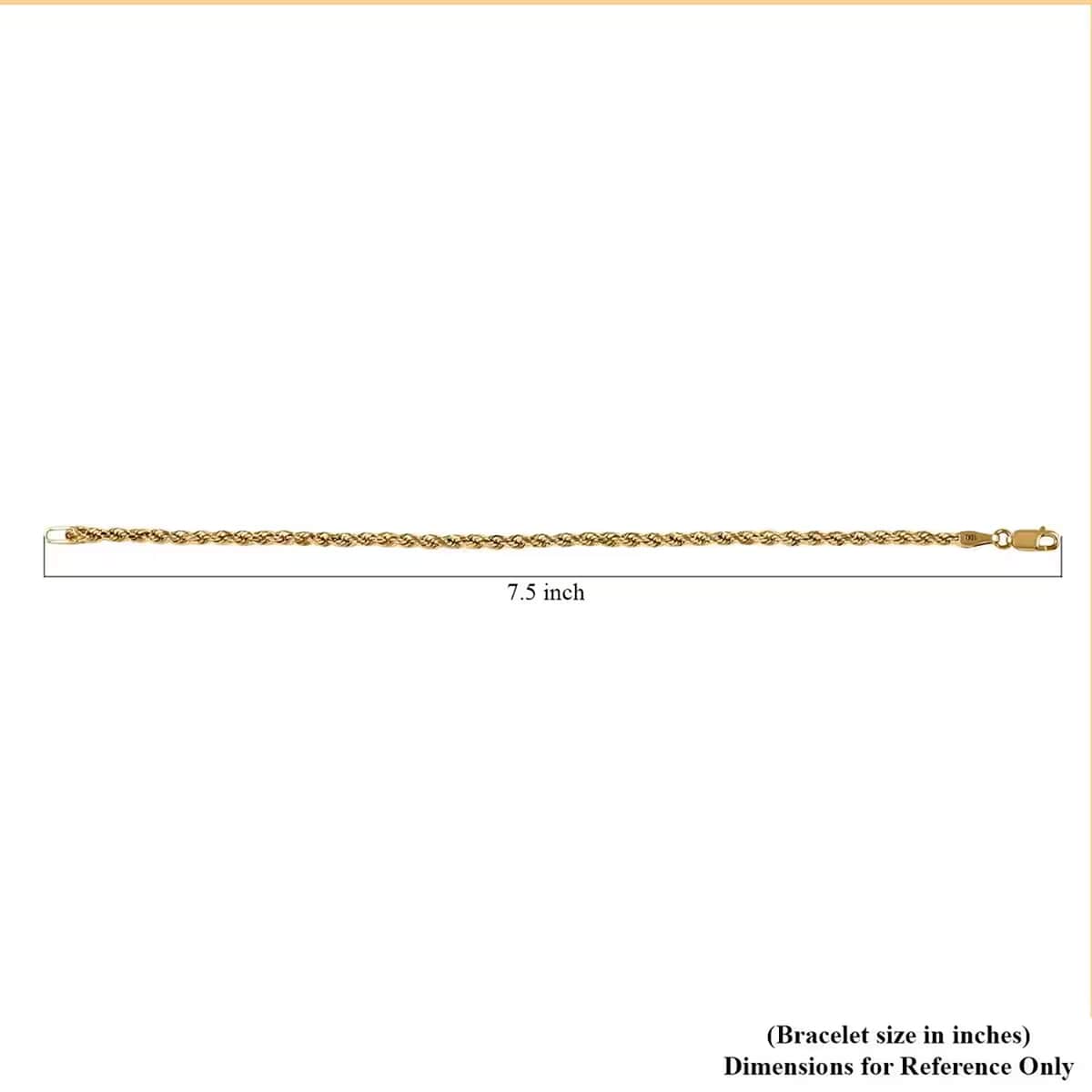 Doorbuster 3mm Rope Bracelet in 10K Yellow Gold (7.50 In) 2.30 Grams image number 7