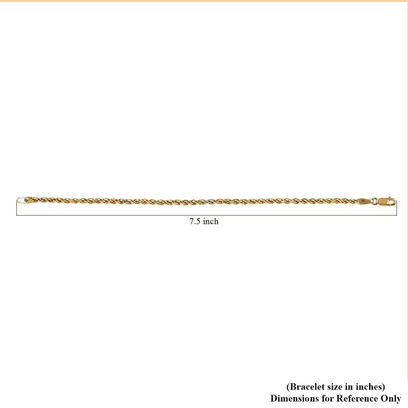 3mm Rope Bracelet in 10K Yellow Gold (7.50 In) 2.30 Grams