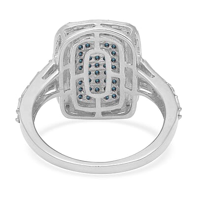 Blue and White Diamond Ring in Platinum Over Sterling Silver (Size 10.0) 1.00 ctw