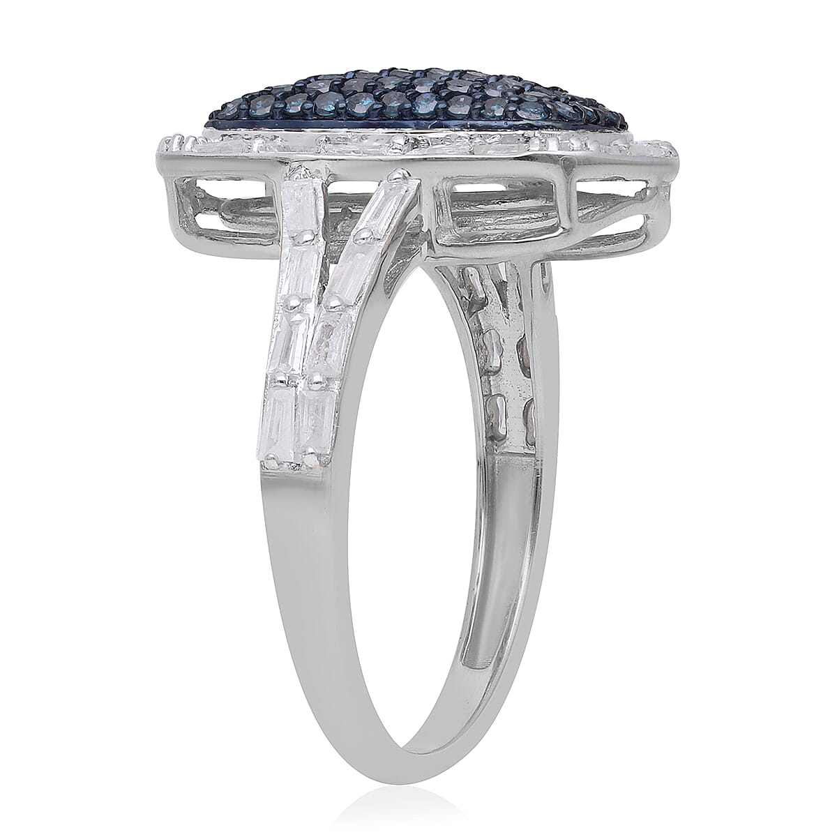 Blue Diamond and Diamond Ring in Platinum Over Sterling Silver (Size 7.0) 1.00 ctw (Del. 15-20 Days) image number 3
