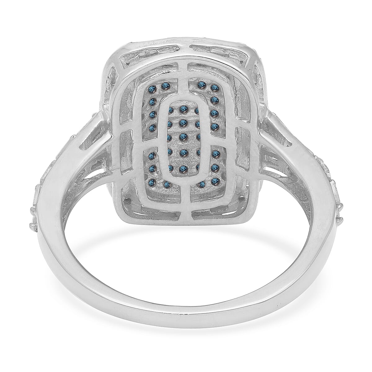 Blue Diamond and Diamond Ring in Platinum Over Sterling Silver (Size 7.0) 1.00 ctw (Del. 15-20 Days) image number 4