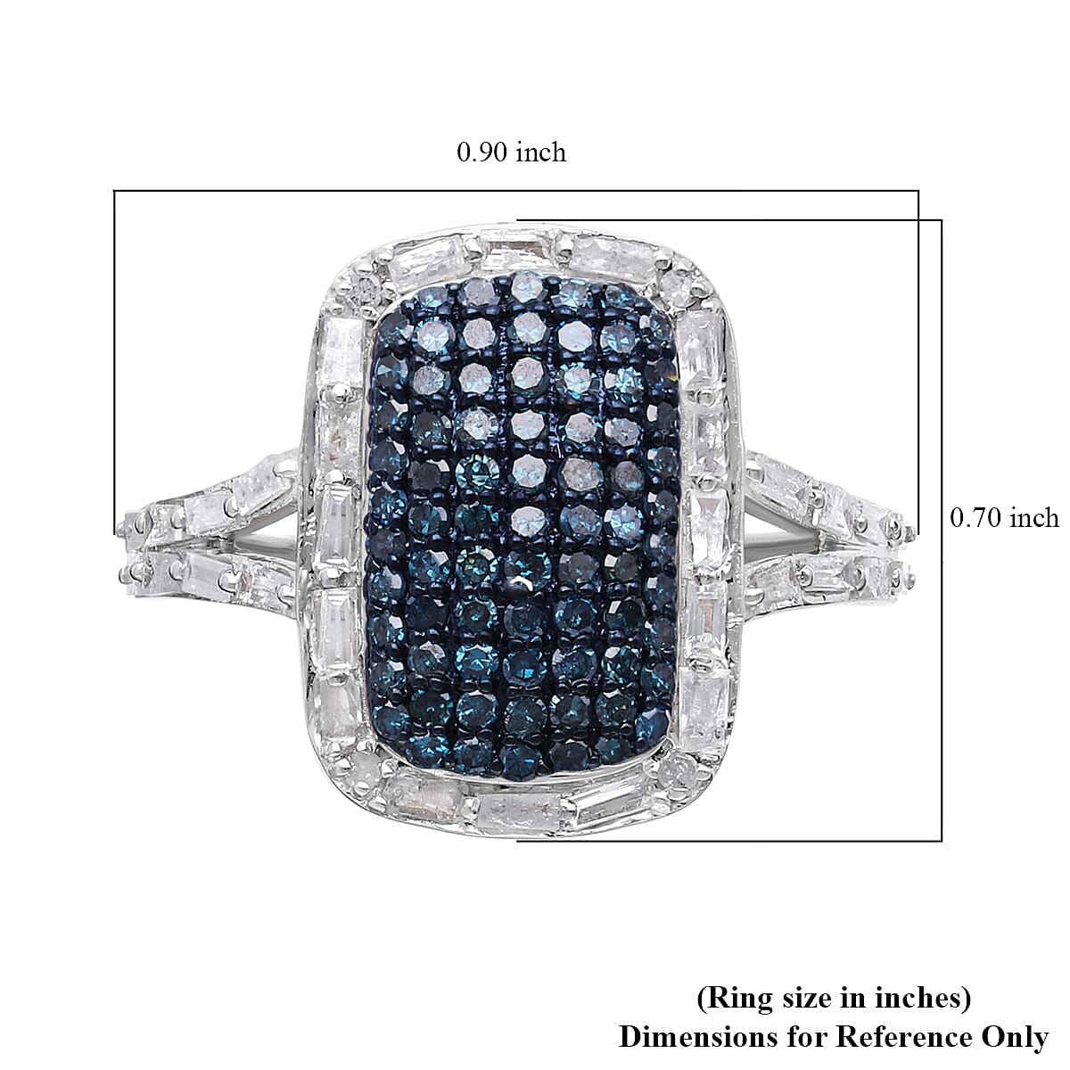 Blue Diamond and Diamond Ring in Platinum Over Sterling Silver (Size 7.0) 1.00 ctw (Del. 15-20 Days) image number 5