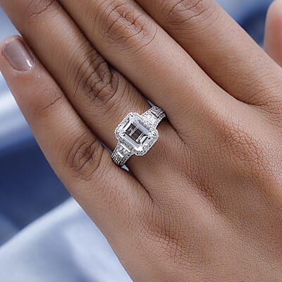 Brazilian Goshenite and White Zircon Ring in Platinum Over Sterling Silver (Size 10.0) 3.25 ctw