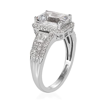 Brazilian Goshenite and White Zircon Ring in Platinum Over Sterling Silver (Size 10.0) 3.25 ctw