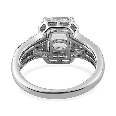 Brazilian Goshenite and White Zircon Ring in Platinum Over Sterling Silver (Size 10.0) 3.25 ctw