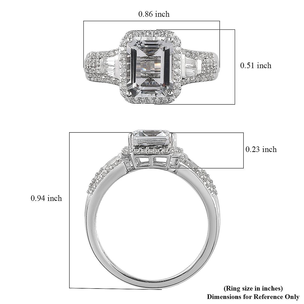 Brazilian Goshenite and White Zircon Ring in Platinum Over Sterling Silver (Size 10.0) 3.25 ctw