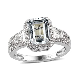 Brazilian Goshenite and White Zircon Ring in Platinum Over Sterling Silver (Size 6.0) 3.25 ctw