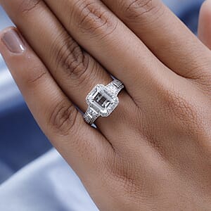 Brazilian Goshenite and White Zircon Ring in Platinum Over Sterling Silver (Size 6.0) 3.25 ctw