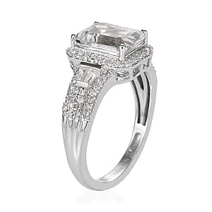 Brazilian Goshenite and White Zircon Ring in Platinum Over Sterling Silver (Size 6.0) 3.25 ctw