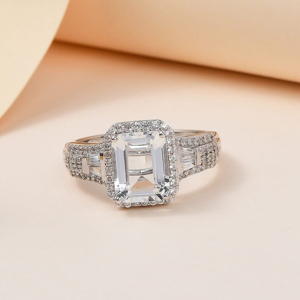 Brazilian Goshenite and White Zircon Ring in Platinum Over Sterling Silver (Size 7.0) 3.25 ctw image number 1