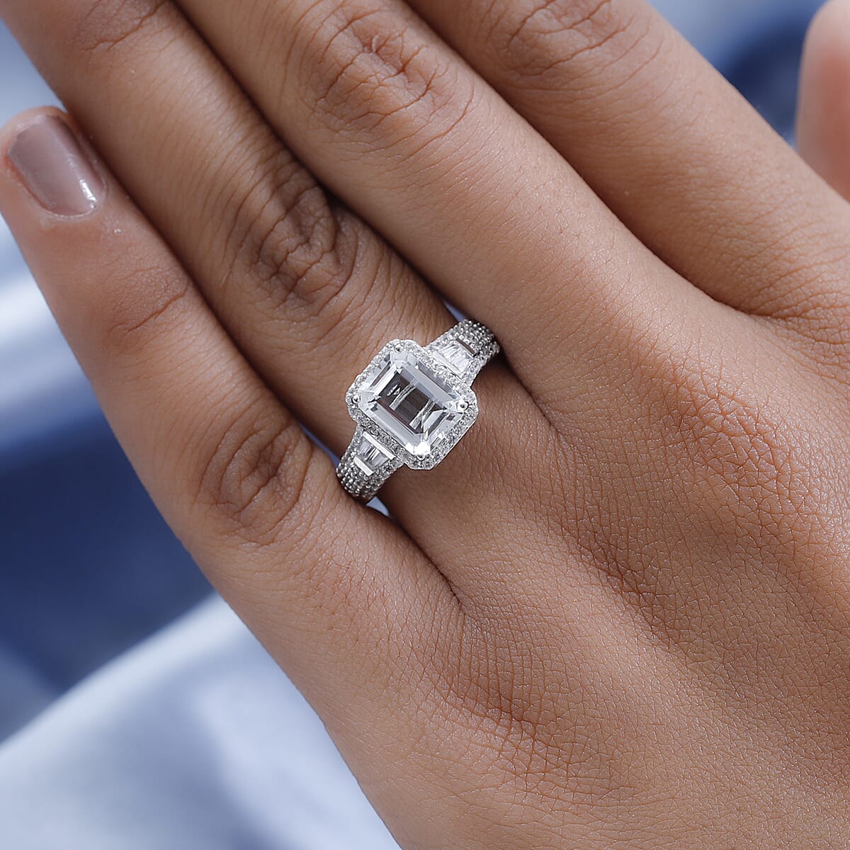 Brazilian Goshenite and White Zircon Ring in Platinum Over Sterling Silver (Size 7.0) 3.25 ctw image number 2